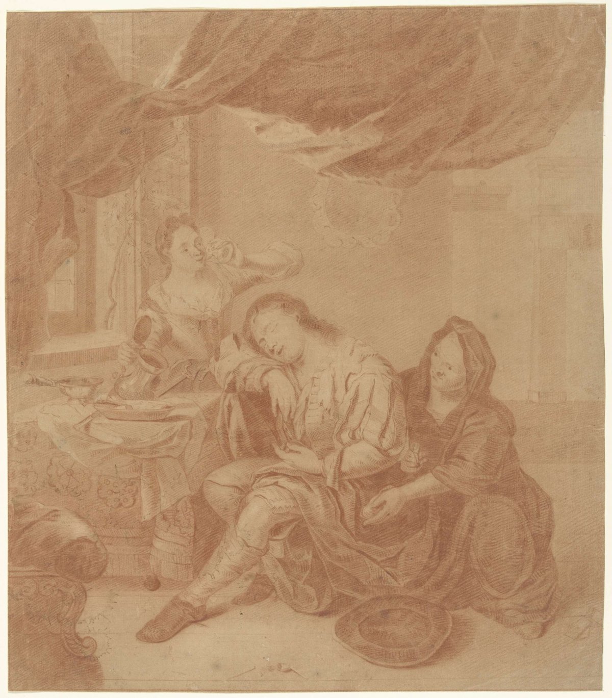 Brothel scene where man is robbed, anonymous, 1700 - 1800
