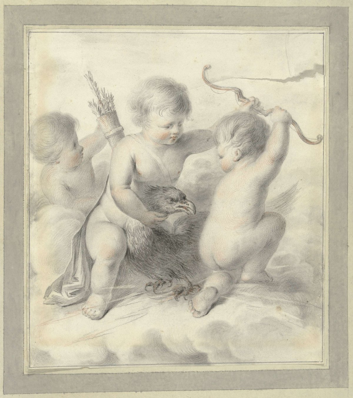 Three putti with an eagle, anonymous, 1700 - 1800