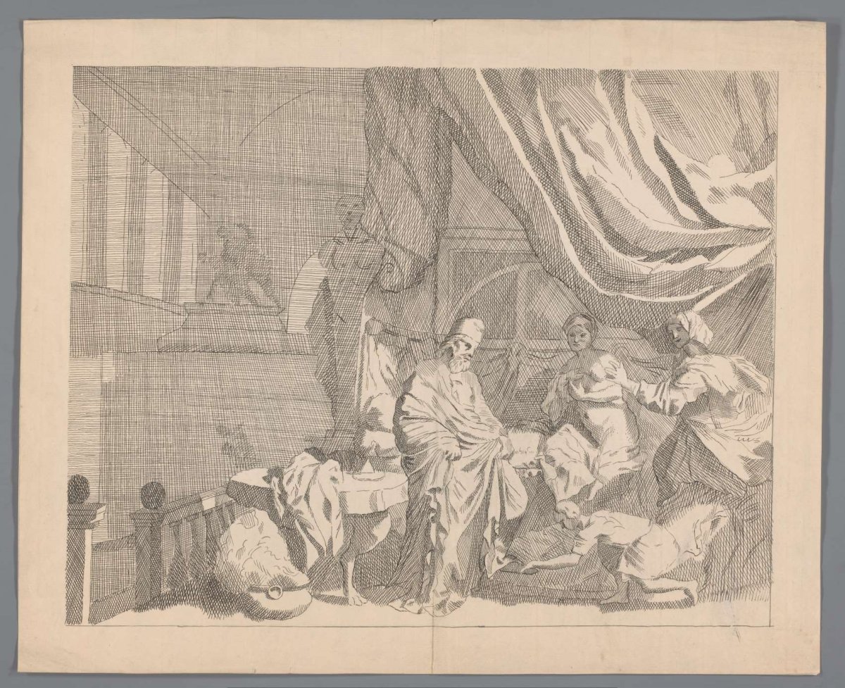 Man and naked woman in a sleeping quarters, anonymous, 1700 - 1799
