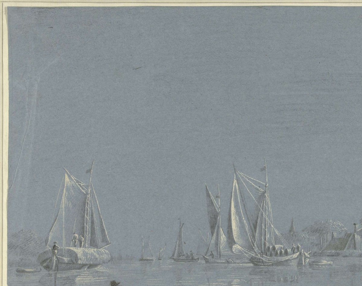 Barges on the water, a rowboat in the foreground, anonymous, 1700 - 1800