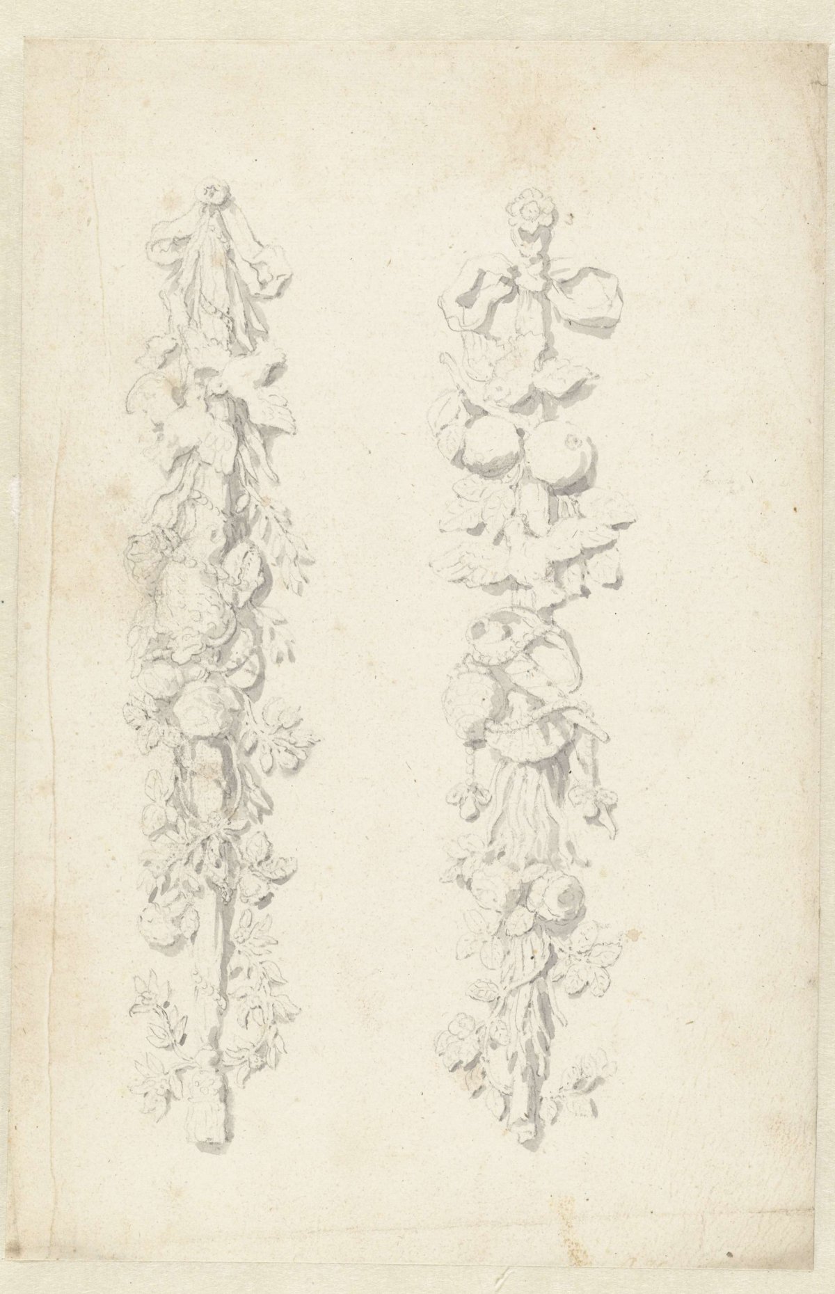 Two hanging garlands of flowers, Caspar Netscher, 1672