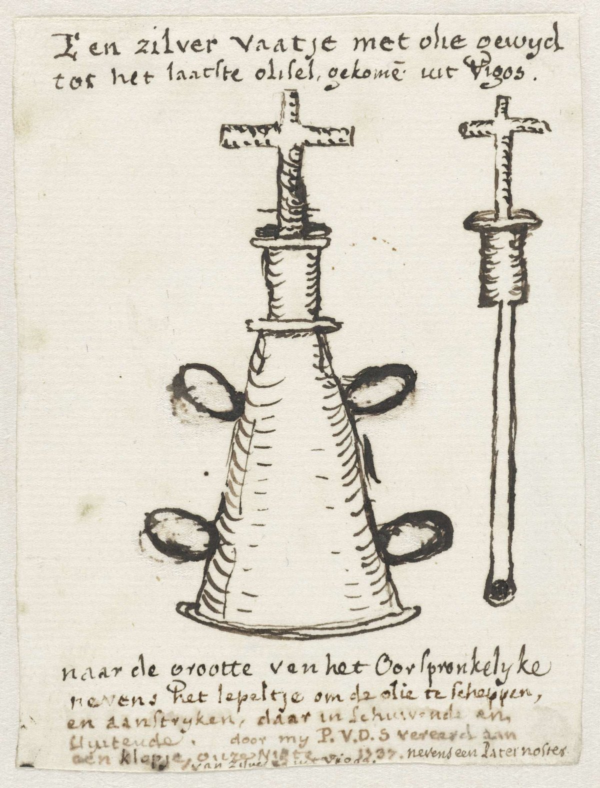 Silver vessel with oil, 1737, P. van de Schelling, 1737