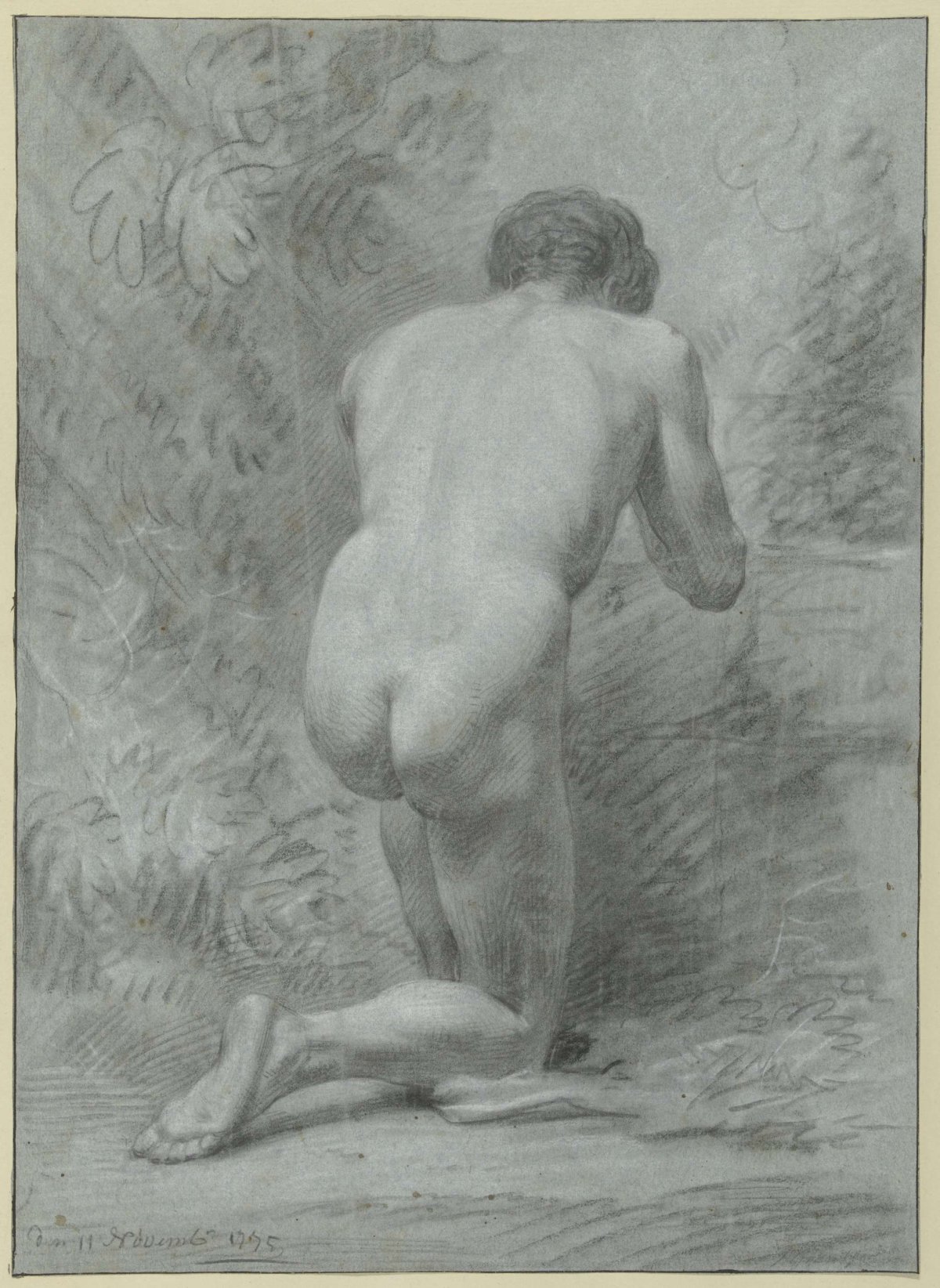 Kneeling male nude, seen from the back, Jean Grandjean, 1775