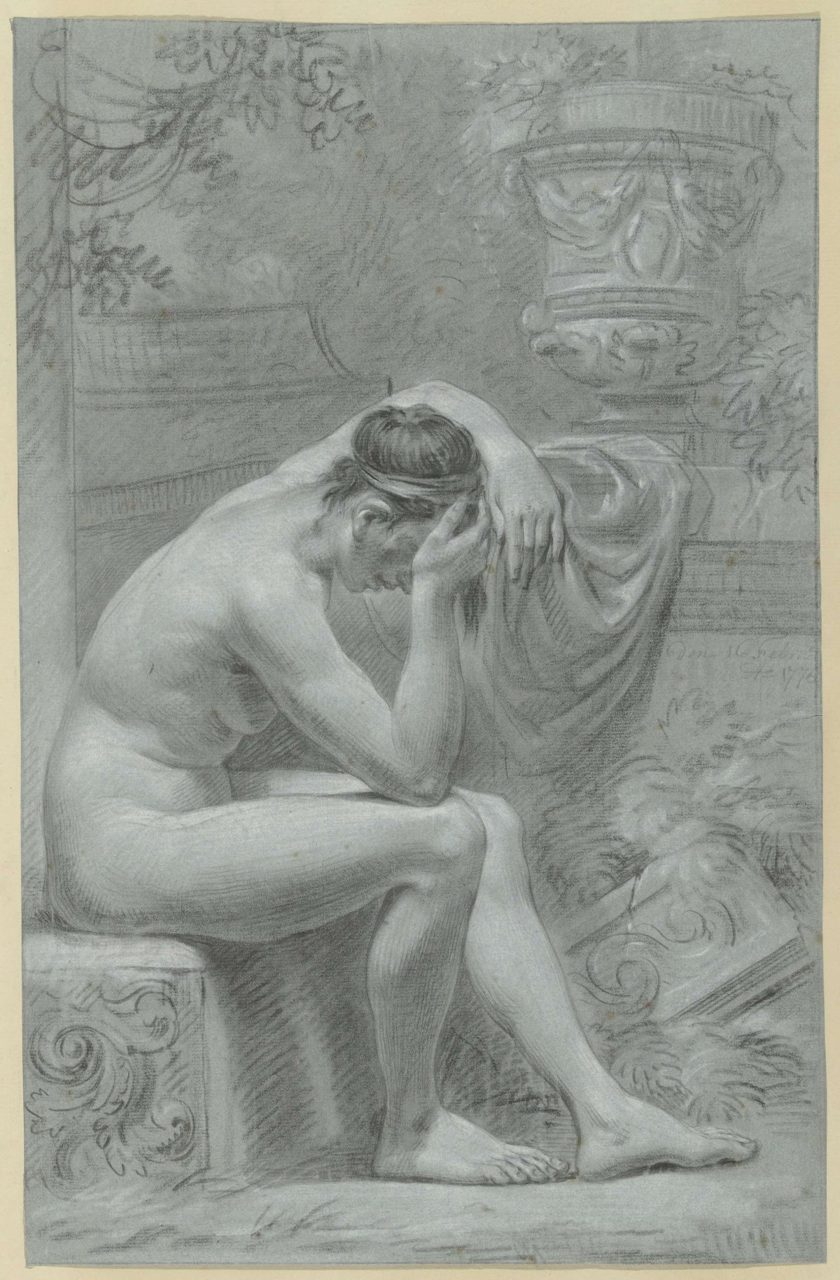 Seated Female Nude, Resting her Head in her Hand, Jean Grandjean, 1776