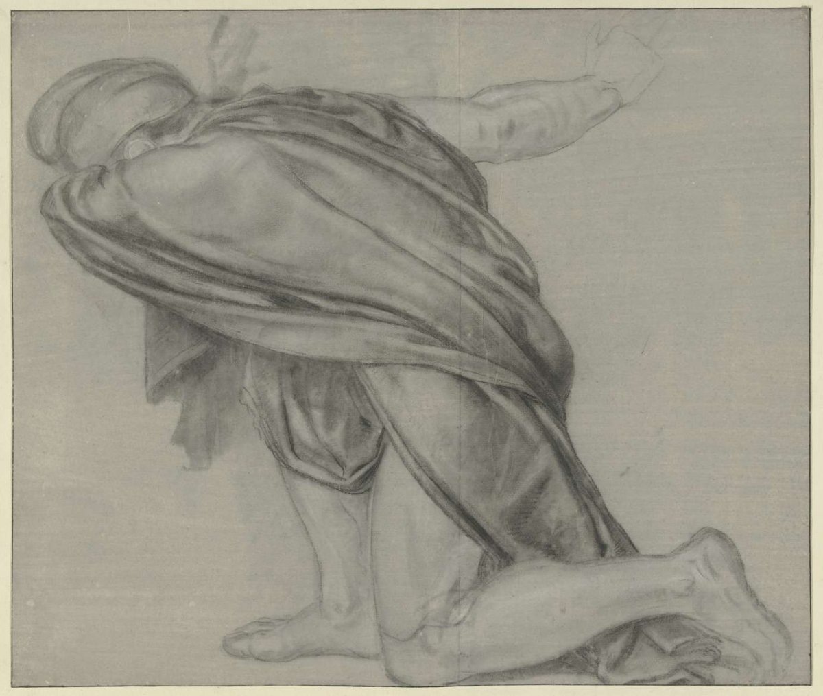 Drapery study of kneeling man, to the left, Jean Grandjean, 1765 - 1781