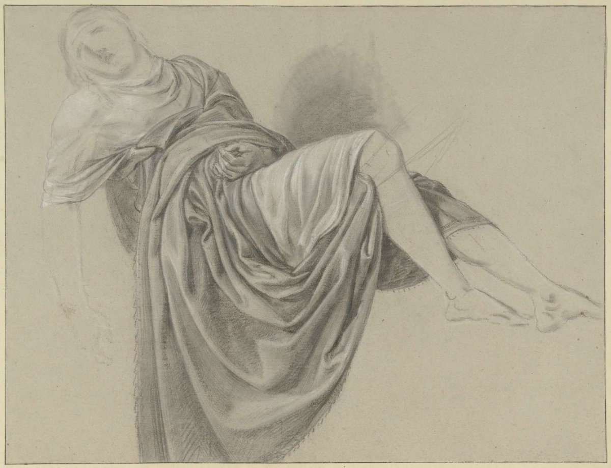 Drapery study of a reclining woman, Jean Grandjean, 1765 - 1781