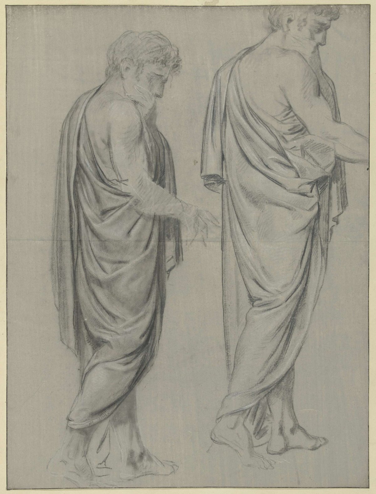 Two drapery studies of a man walking, to the right, Jean Grandjean, 1765 - 1781