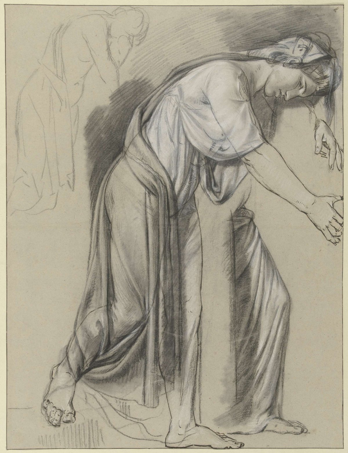 Drapery study of a hunched woman, Jean Grandjean, 1765 - 1781