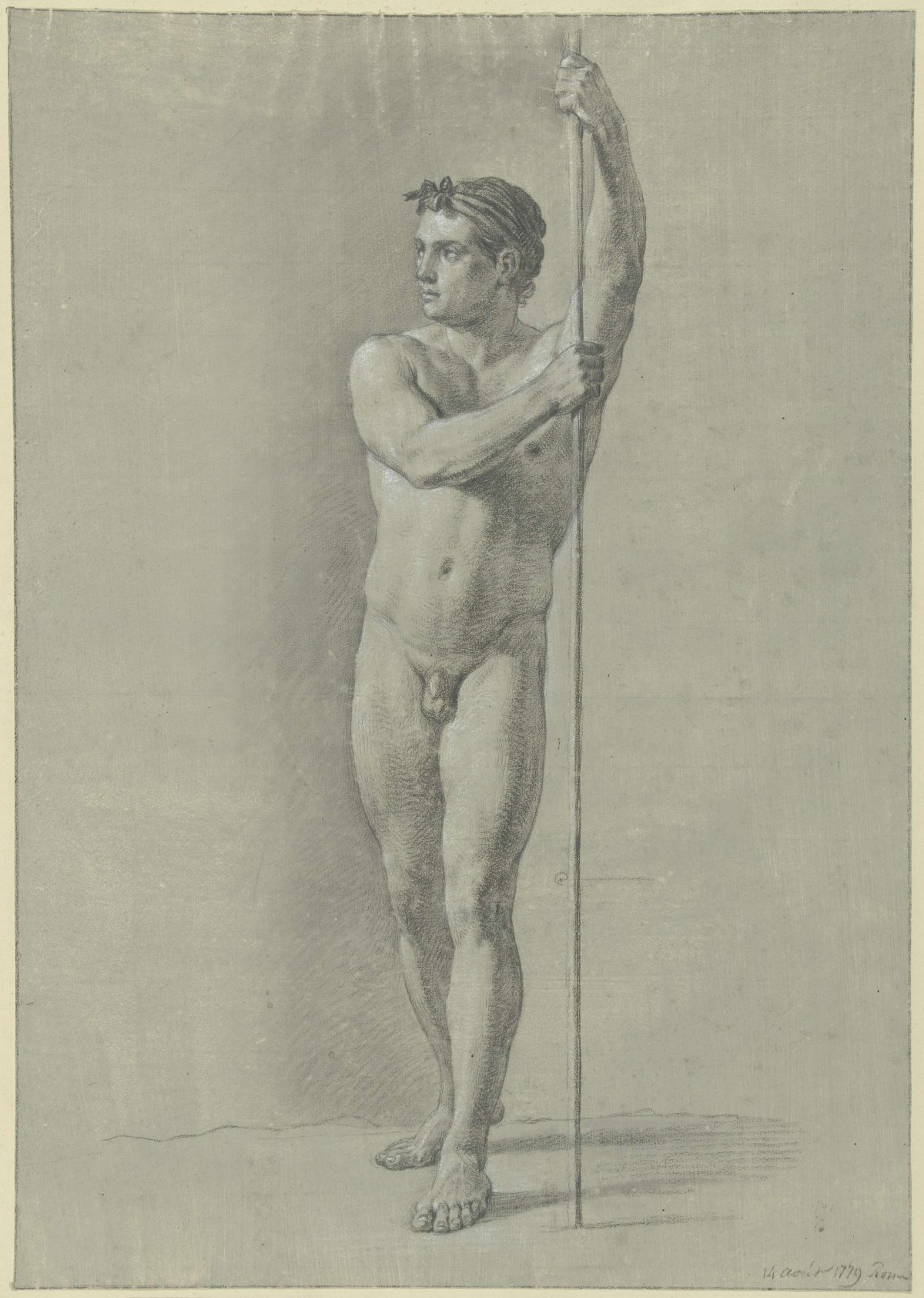 Standing male nude with a cane, Jean Grandjean, 1779