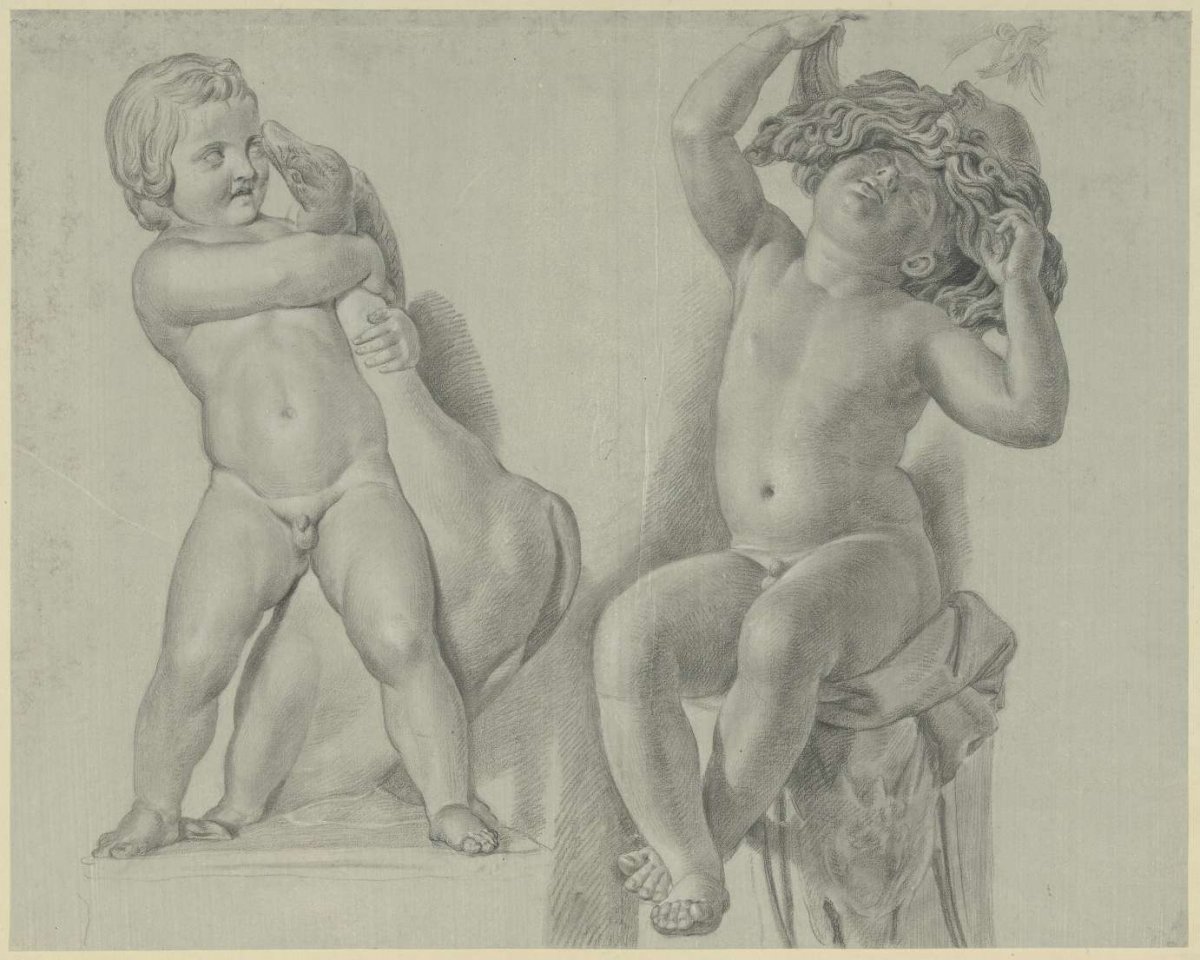 Two studies of sculptures of children, Jean Grandjean, 1765 - 1781