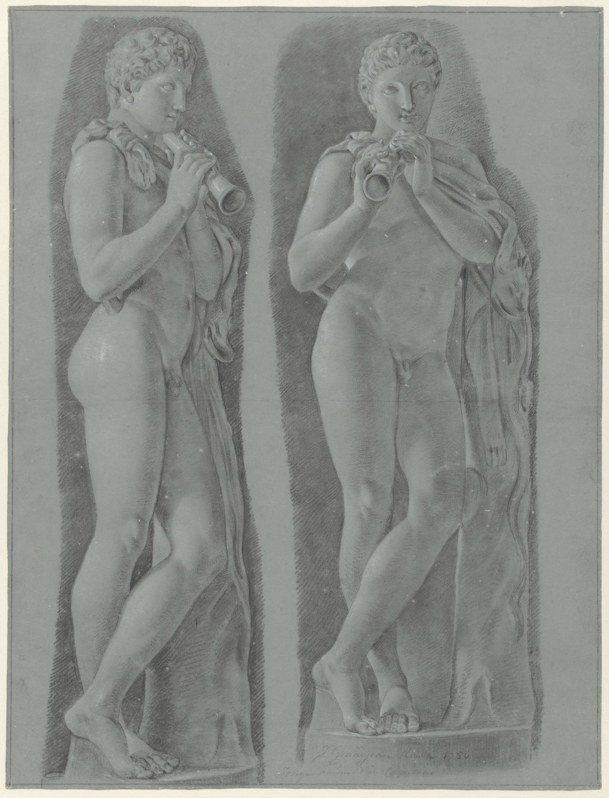 Young fauns at the Museo Capitolino in Rome, Jean Grandjean, 1780
