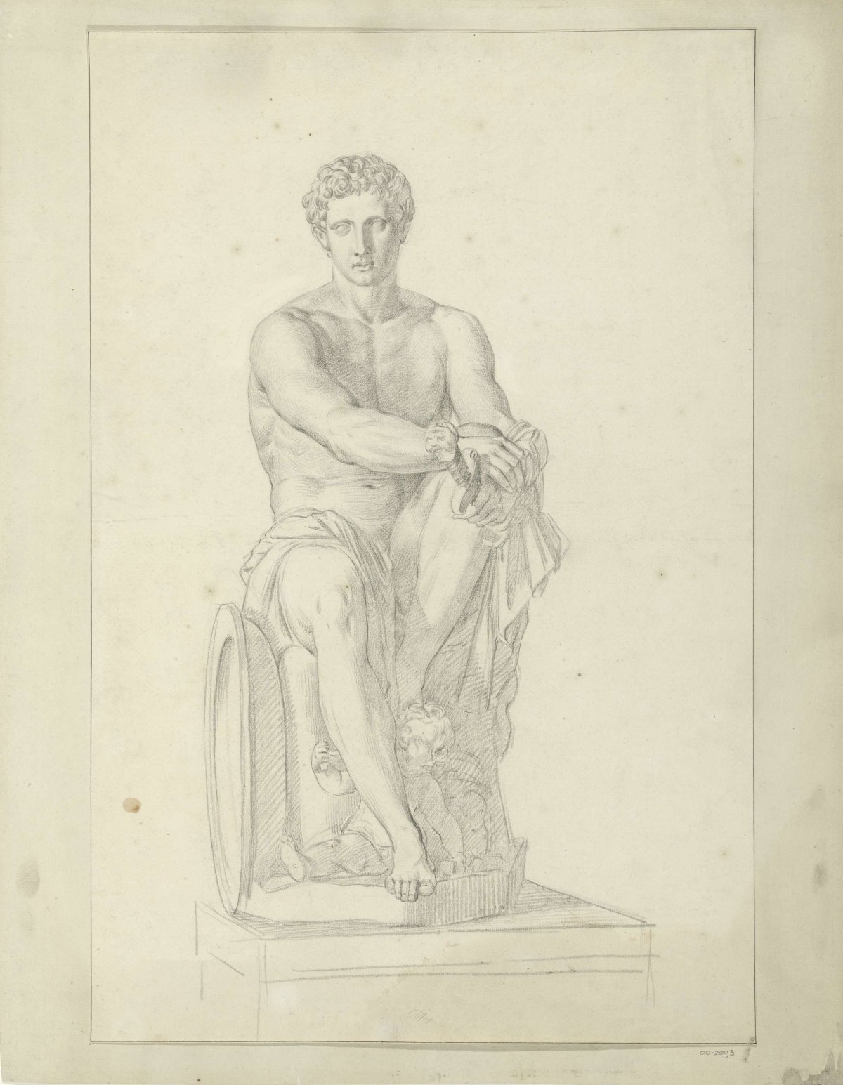 Study of a statue of a seated man with sword, Jean Grandjean, 1765 - 1781