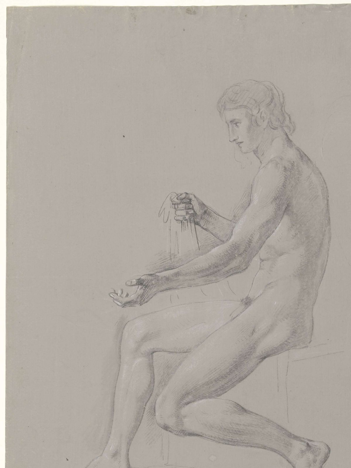 Seated male nude, facing left, Jean Grandjean, 1765 - 1781