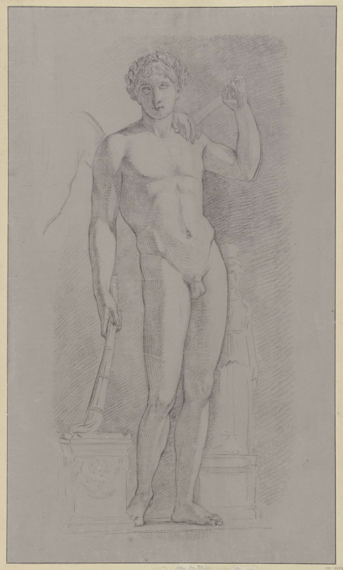 Study of a statue of a standing nude man holding a torch, Jean Grandjean, 1765 - 1781