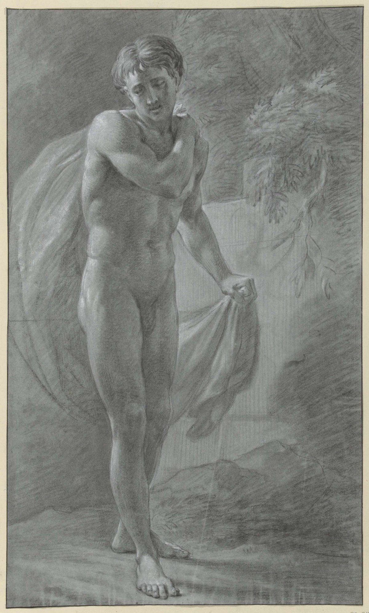 Standing male nude with a cloth, from the front, Jean Grandjean, 1765 - 1781