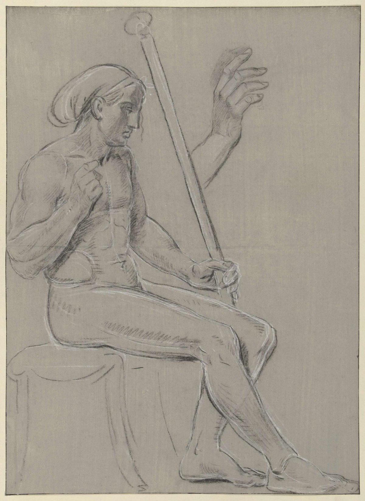 Sketch of a seated male nude and a detailed sketch of a hand, Jean Grandjean, 1765 - 1781