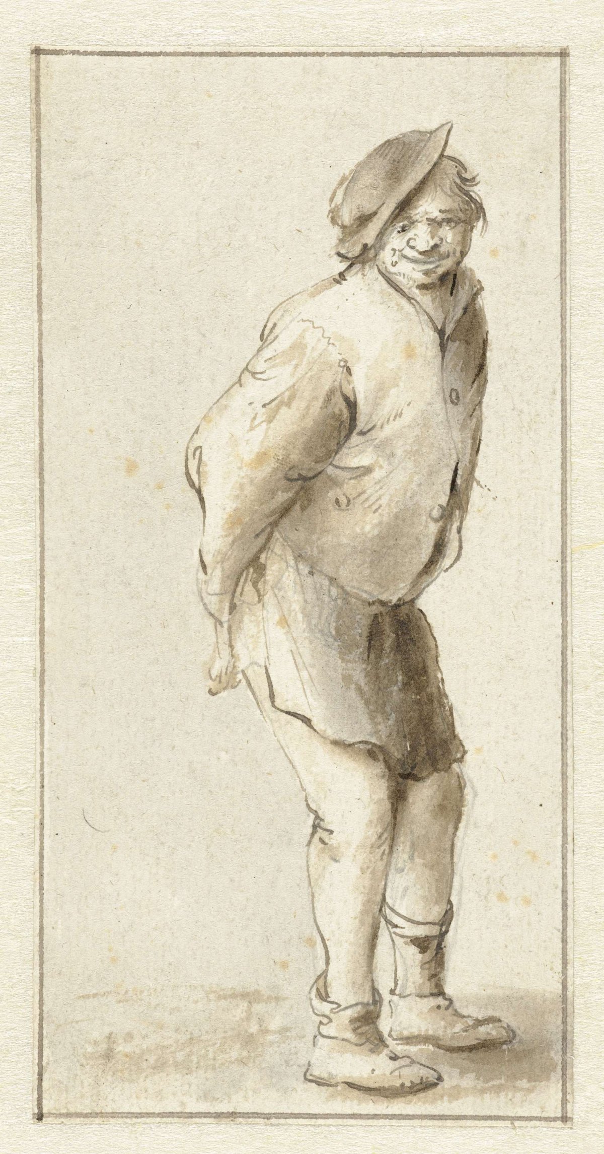 Standing man, slightly bent with hands behind back, Isaac van Ostade, 1631 - 1649