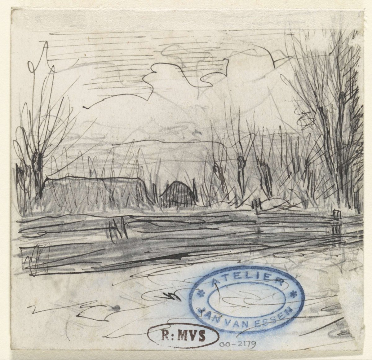 Landscape with house among trees behind fence, Jan van Essen, 1864 - 1936