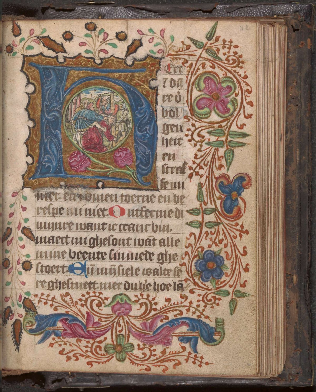 Book of hours with seven historicized initials where engravings are pasted in the eye of the initials, with decorated initials and penwork, anonymous, 1475 - 1500
