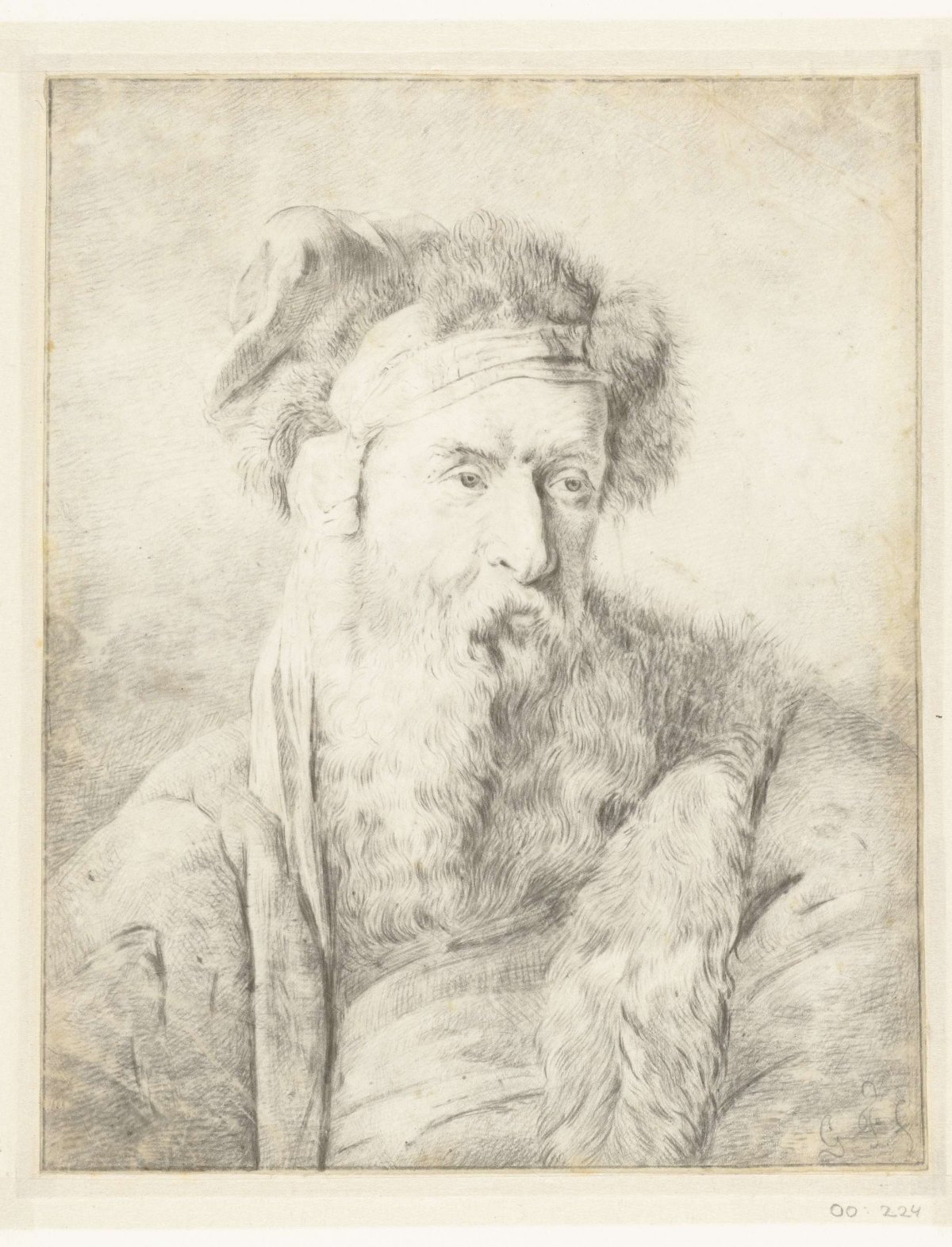 Man with beard and fur hat, Rembrandt van Rijn, 1625 - 1710