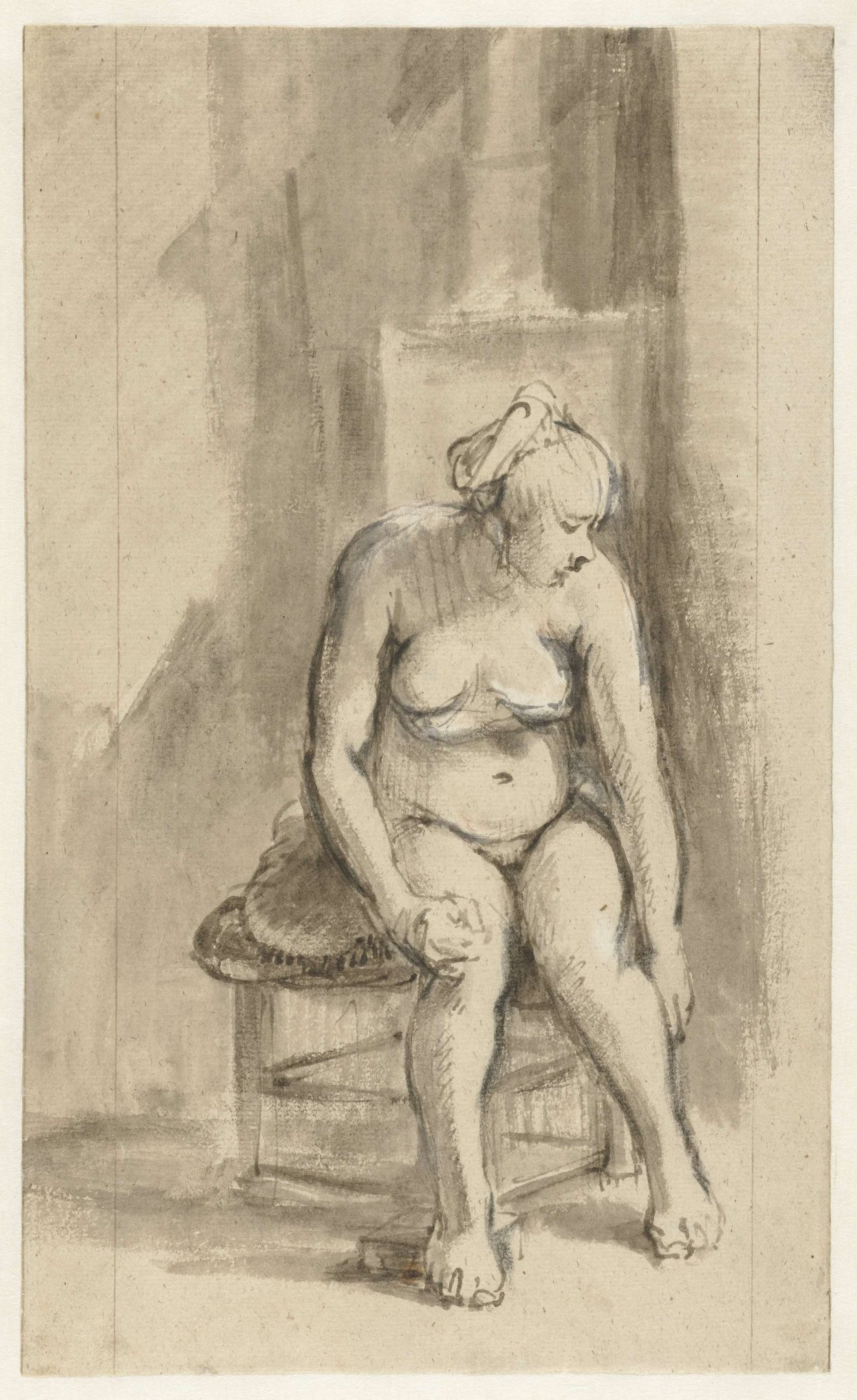 Nude Woman Seated by a Stove, Rembrandt van Rijn, c. 1661 - c. 1662
