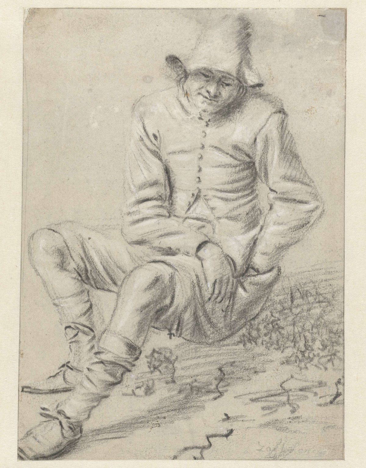 Man sitting on the ground, anonymous, 1600 - 1699