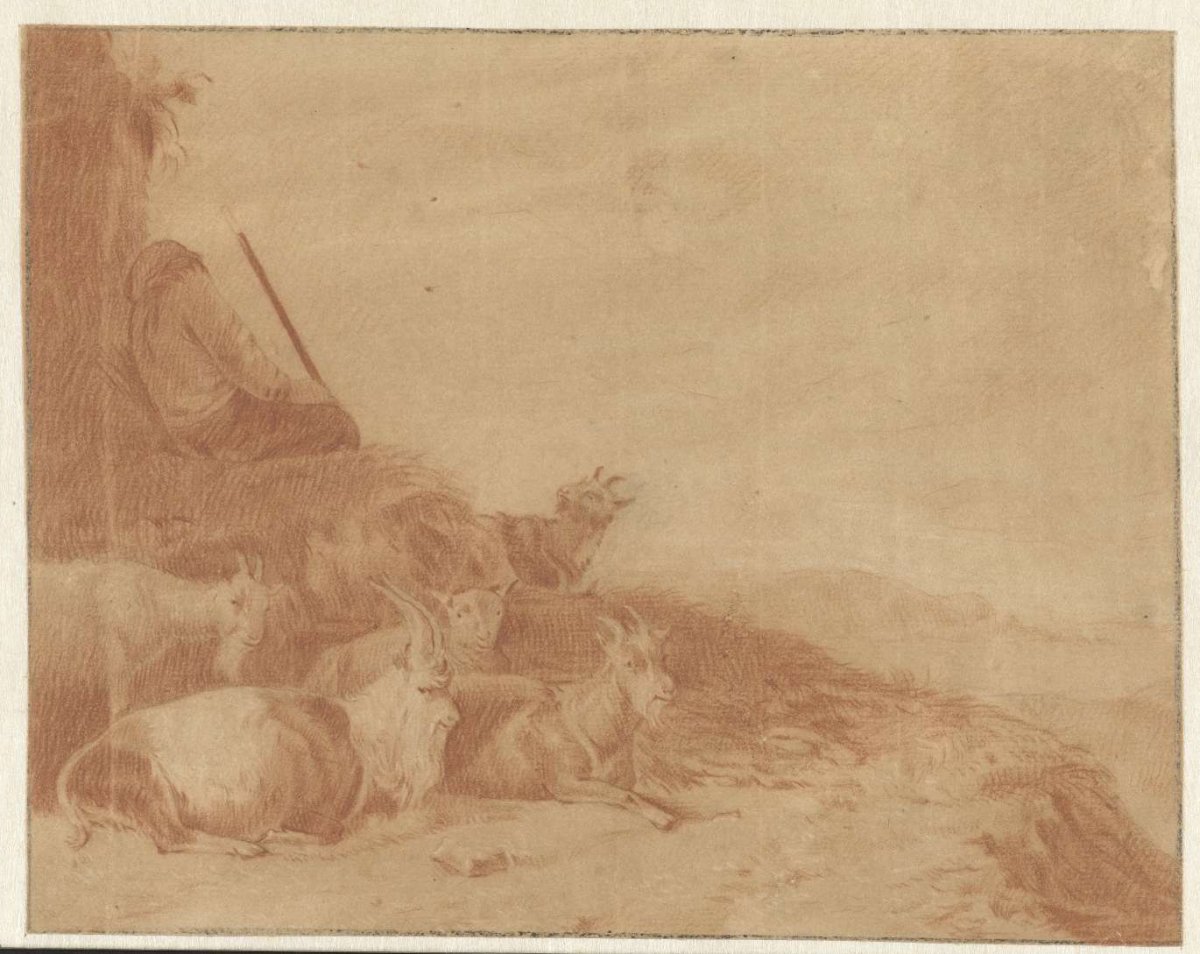 Sleeping shepherd with goats, Cornelis Saftleven, 1617 - 1681