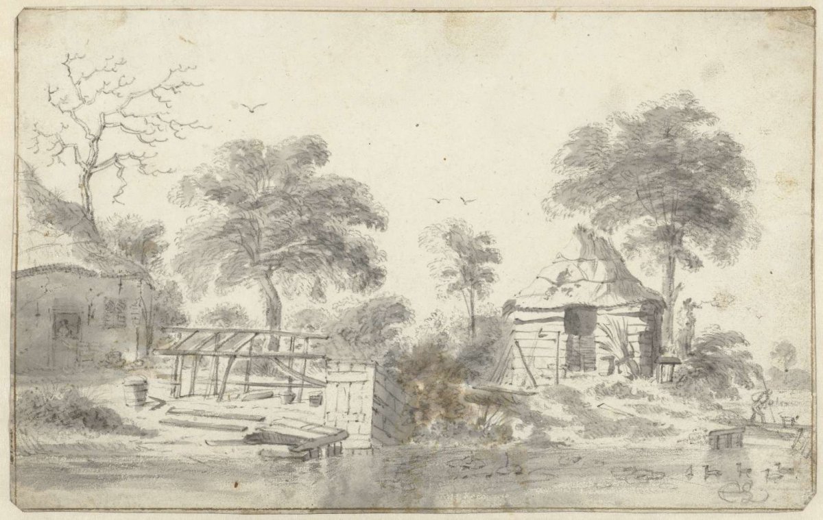 Waterfront farmhouse with barn, Cornelis Saftleven, 1617 - 1681