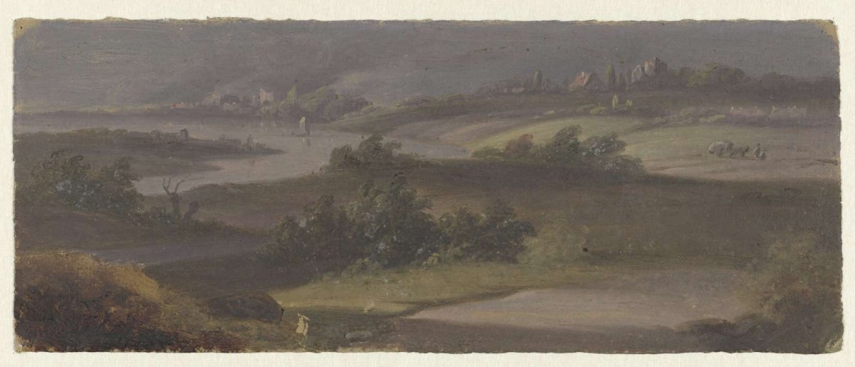 Landscape with river bend and dark sky, anonymous, 1600 - 1800