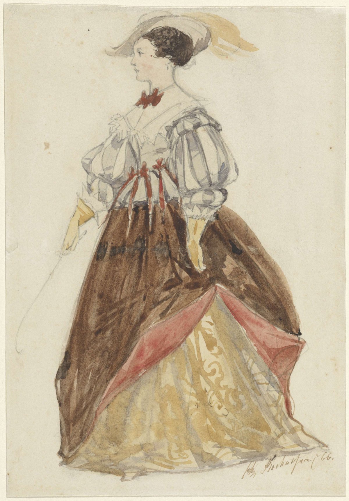 Woman in riding costume, wearing hat and whip in hand, Charles Rochussen, 1866