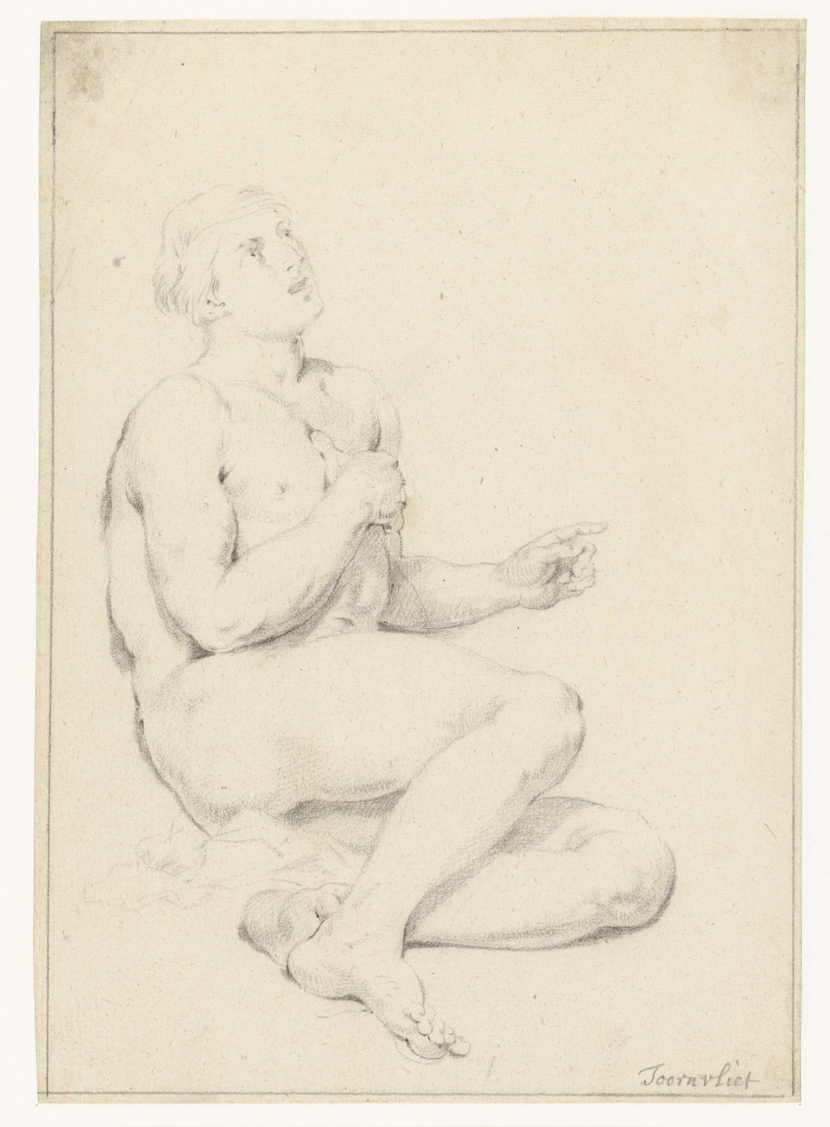 Study of a seated male nude, Jacob Toorenvliet, 1650 - 1719