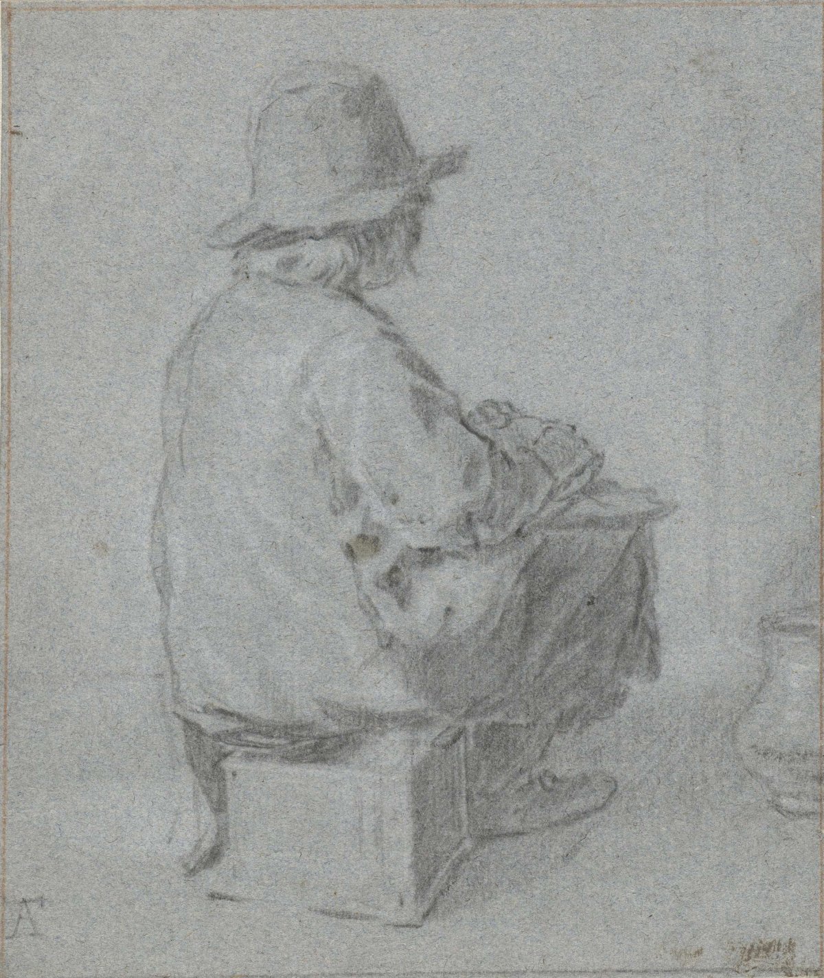 Boy, sitting on a stoof, Monogrammist AT of AF, 1600 - 1699