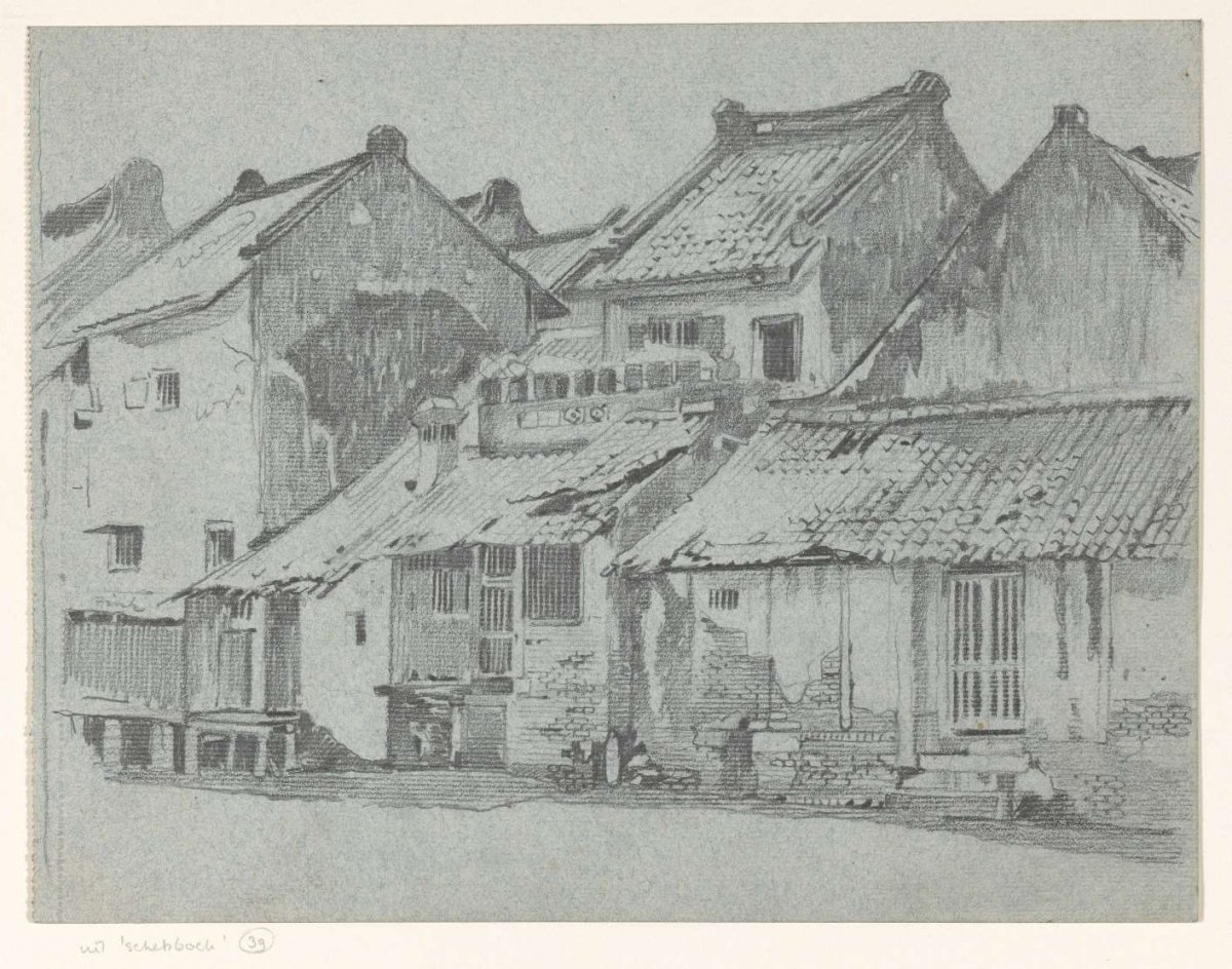 Rear facades of houses along a river in Batavia, Willem Witsen, 1920 - 1921