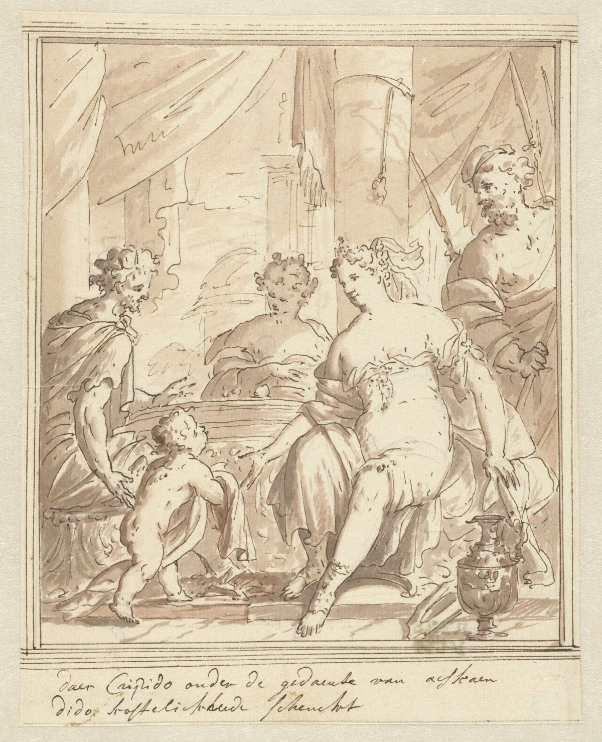 In the guise of Ascanius, Cupid brings Dido gifts, Mattheus Terwesten, 1600 - 1604