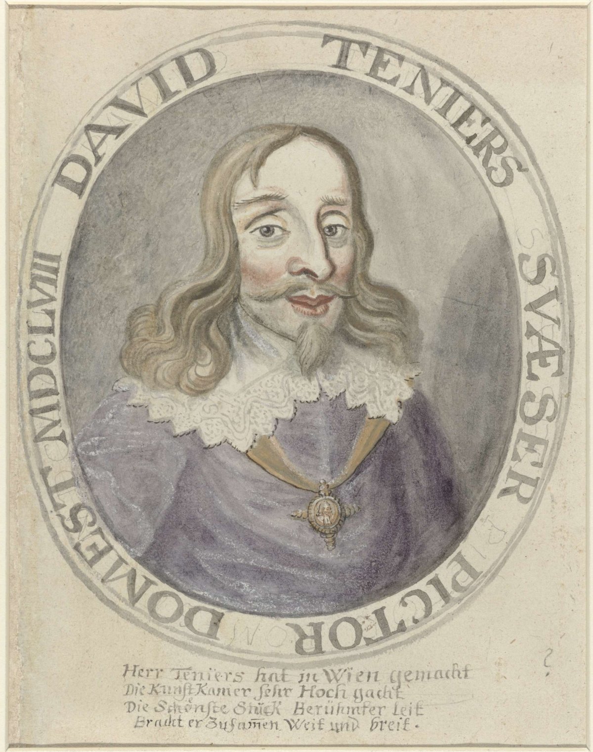 Portrait of the painter David Teniers (the Younger), anonymous, c. 1610 - c. 1690