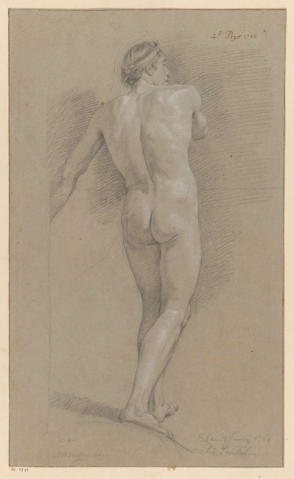 Standing male nude, back view (2nd prize 1766), Marten Houtman, 1766