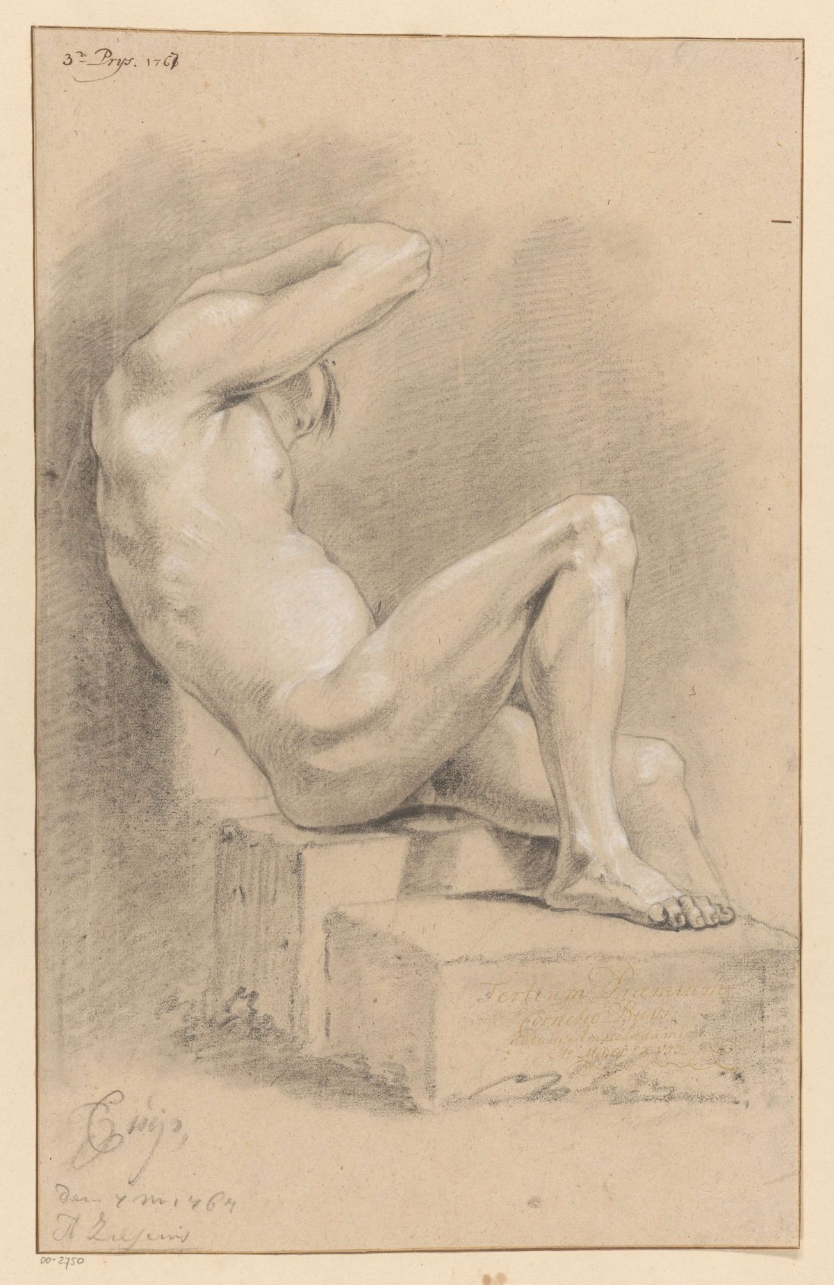 Seated male nude, side view (3rd prize 1767), Cornelis Buys, 1767