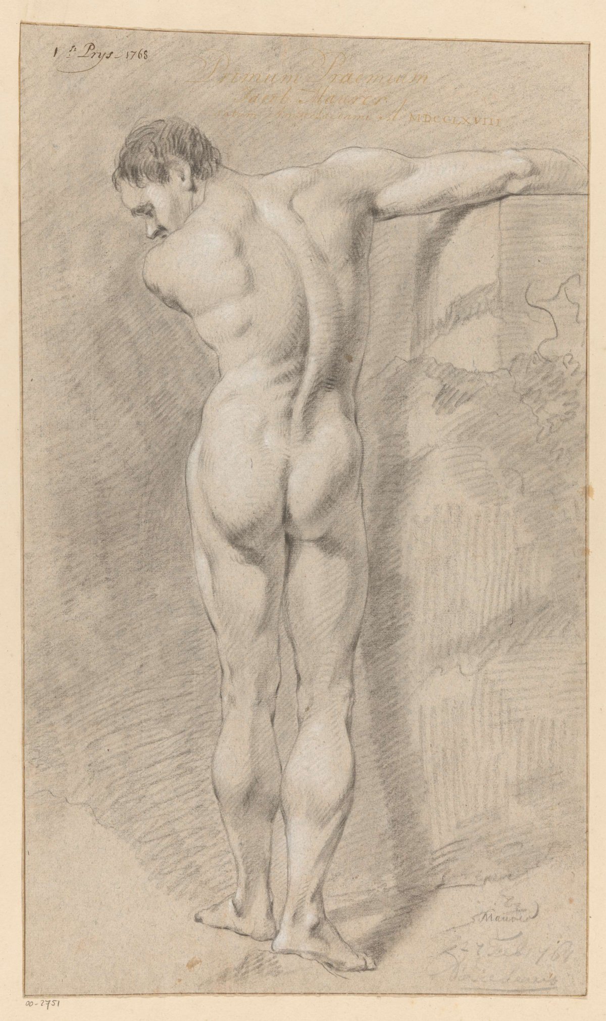 Standing male nude, seen from the back (1st prize 1768), Jacob Maurer, 1767