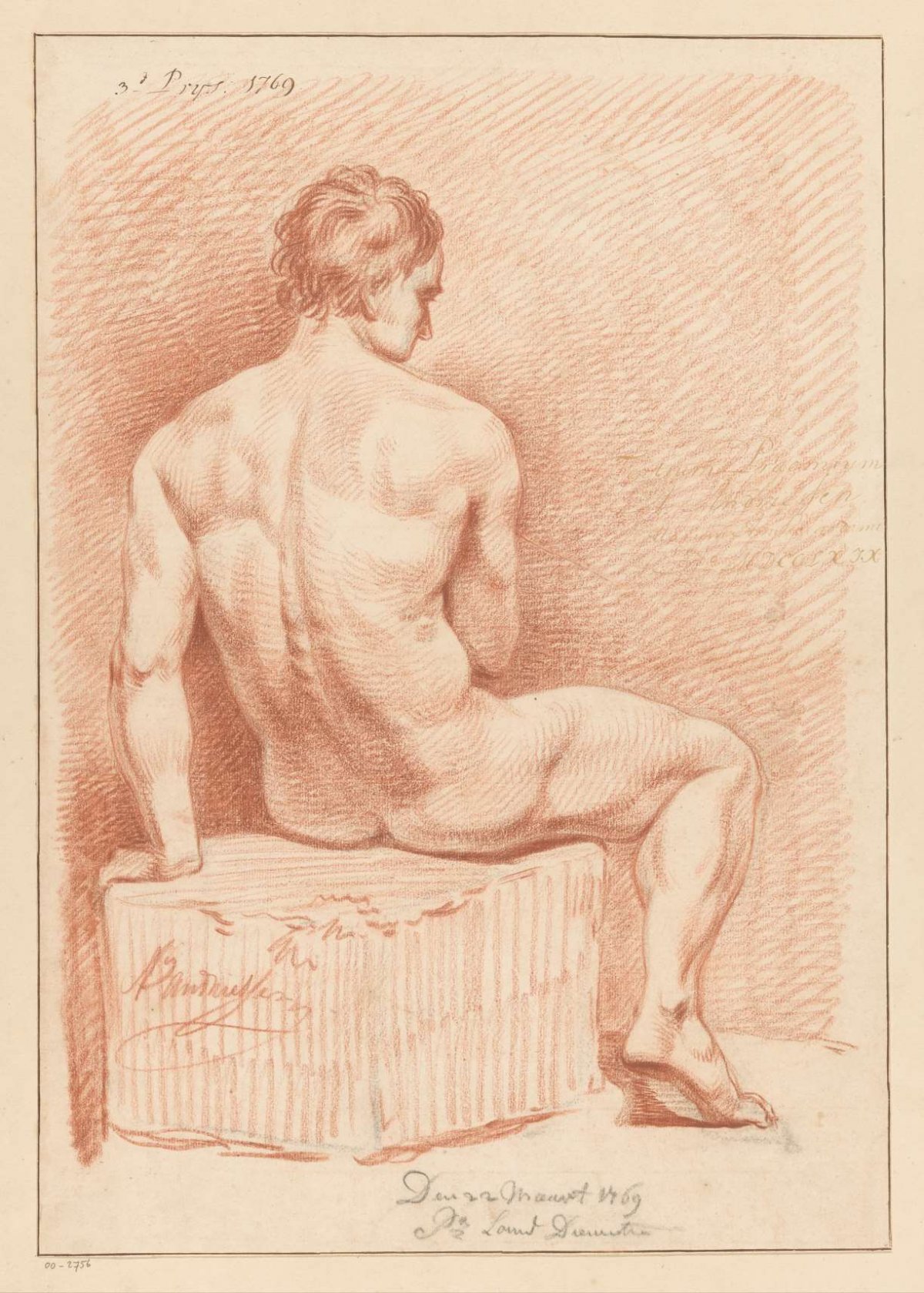 Seated male nude, viewed from behind (3rd prize 1769), Anthony Andriessen, 1769