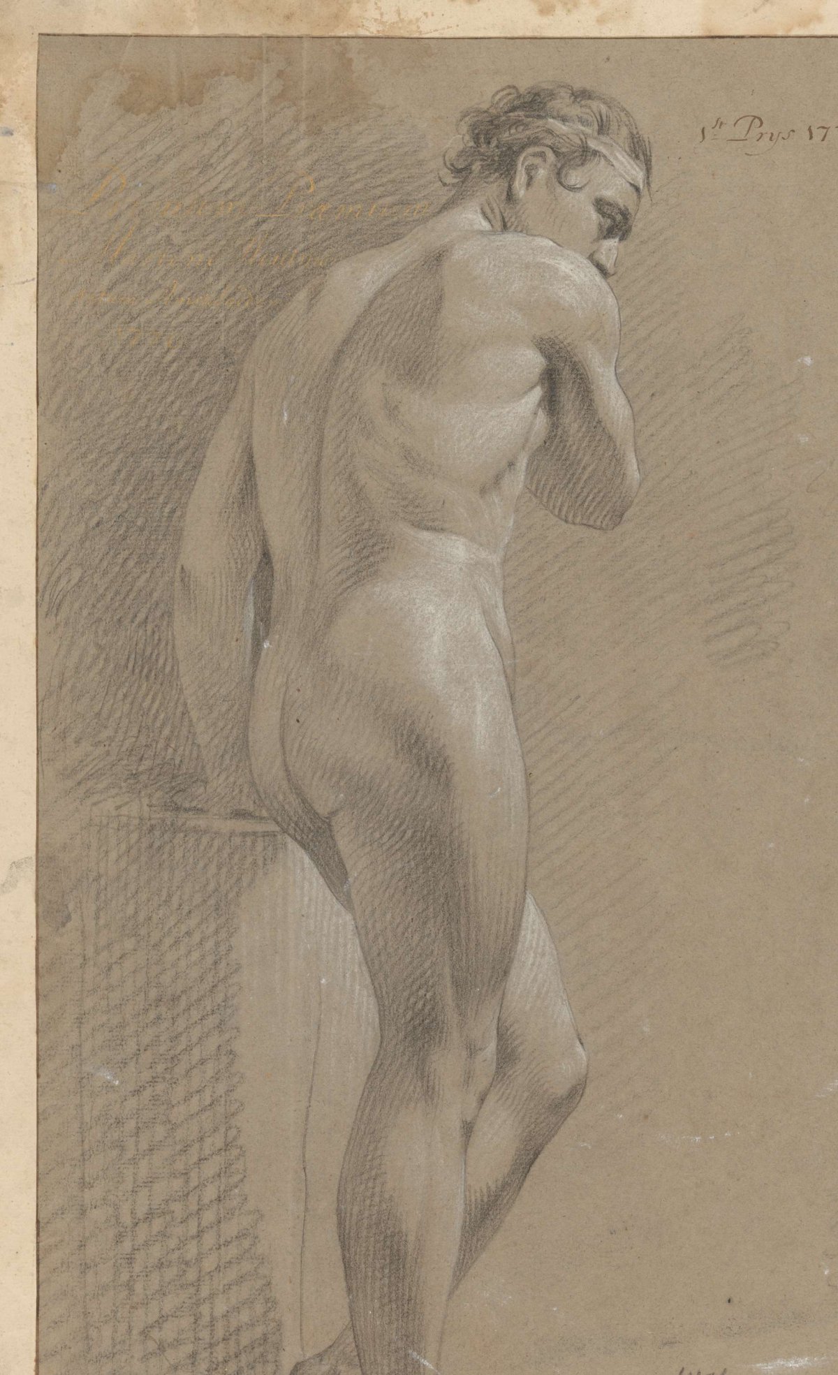 Standing male nude, viewed from behind (1st prize 1770), Marten Houtman, 1770
