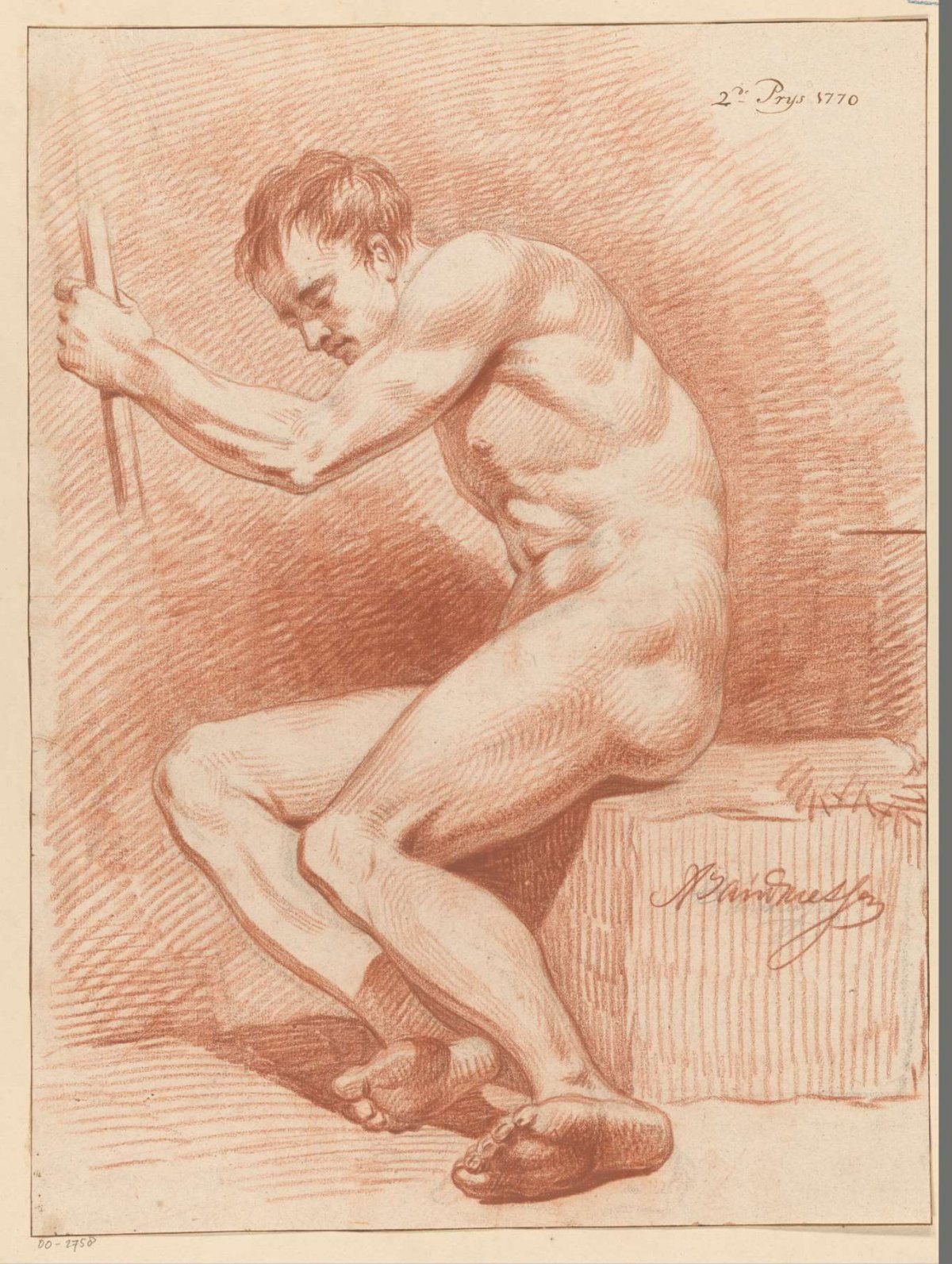 Seated male nude, side view (2nd price 1770), Anthony Andriessen, 1770