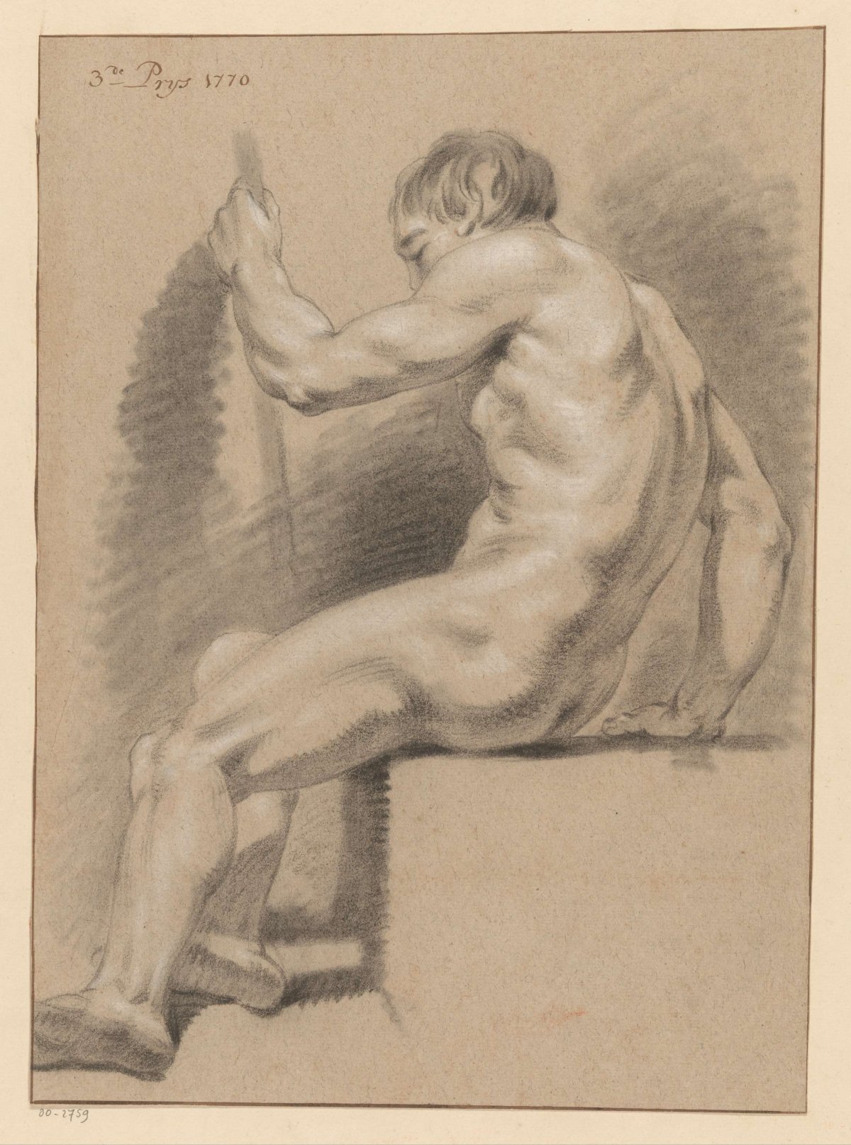 Seated male nude, side view (3rd prize 1770), Pieter Wagenaar (II), 1770