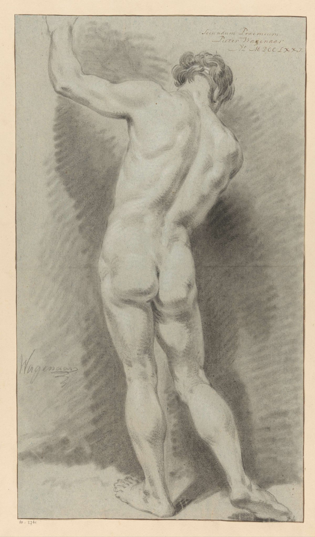 Standing male nude, seen from behind (2nd prize 1771), Pieter Wagenaar (II), 1771