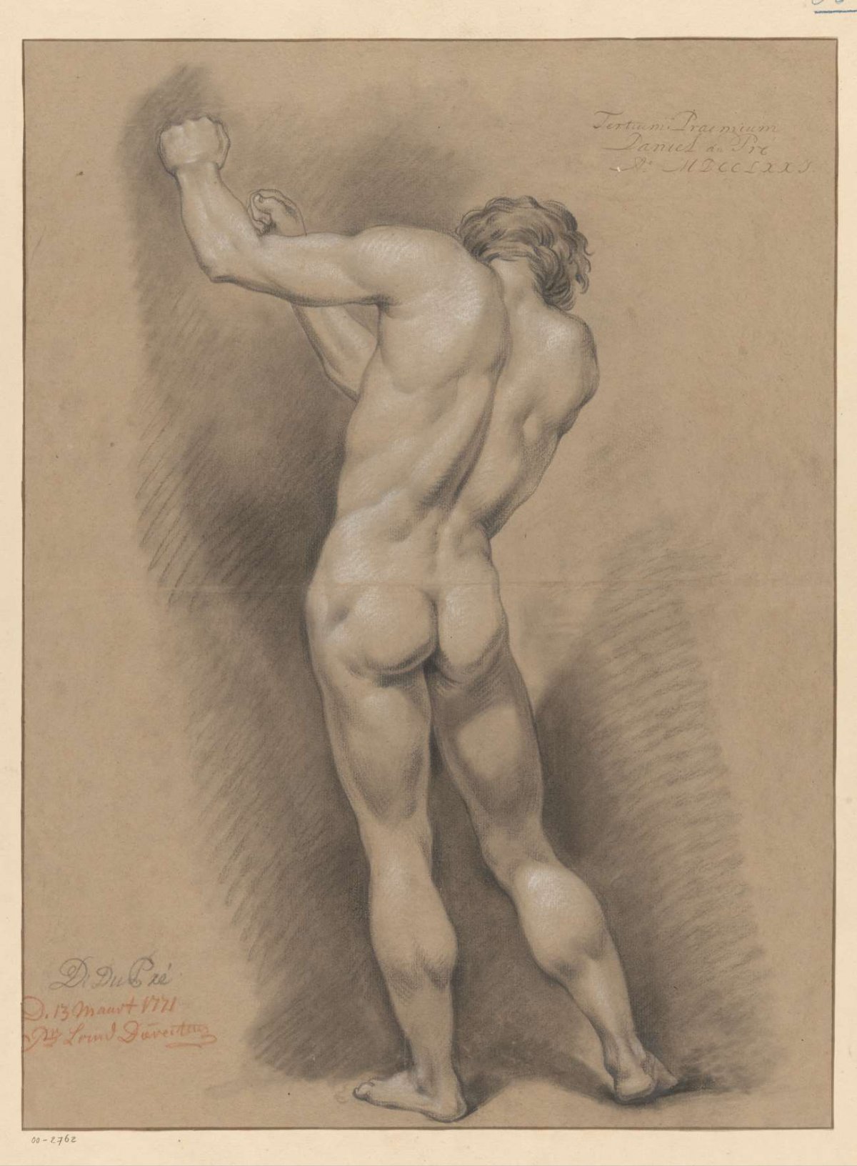 Standing male nude, seen from behind (3rd prize 1771), Daniël Dupré, 1771