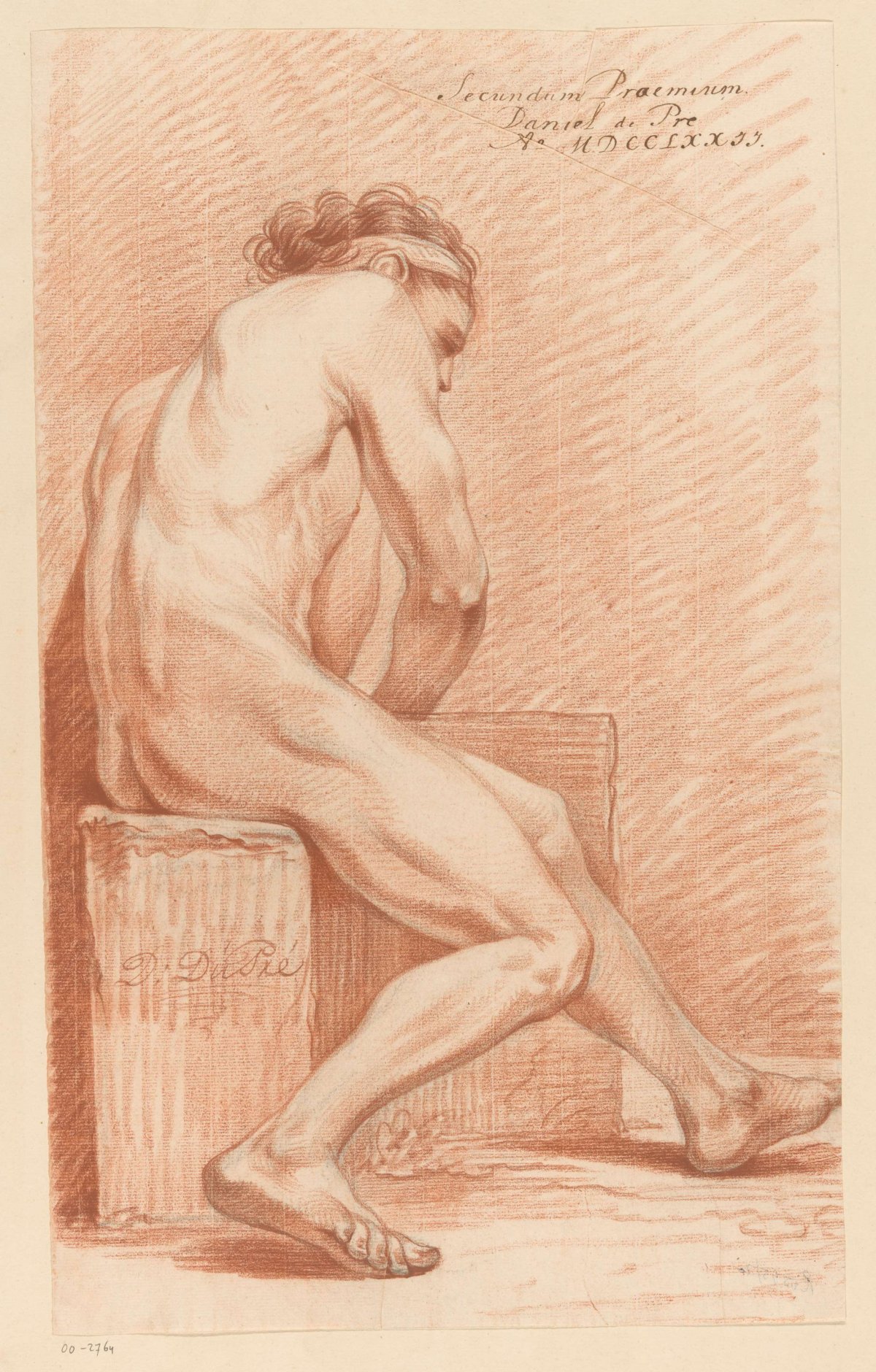 Seated male nude, side view (2nd prize 1772), Daniël Dupré, 1772