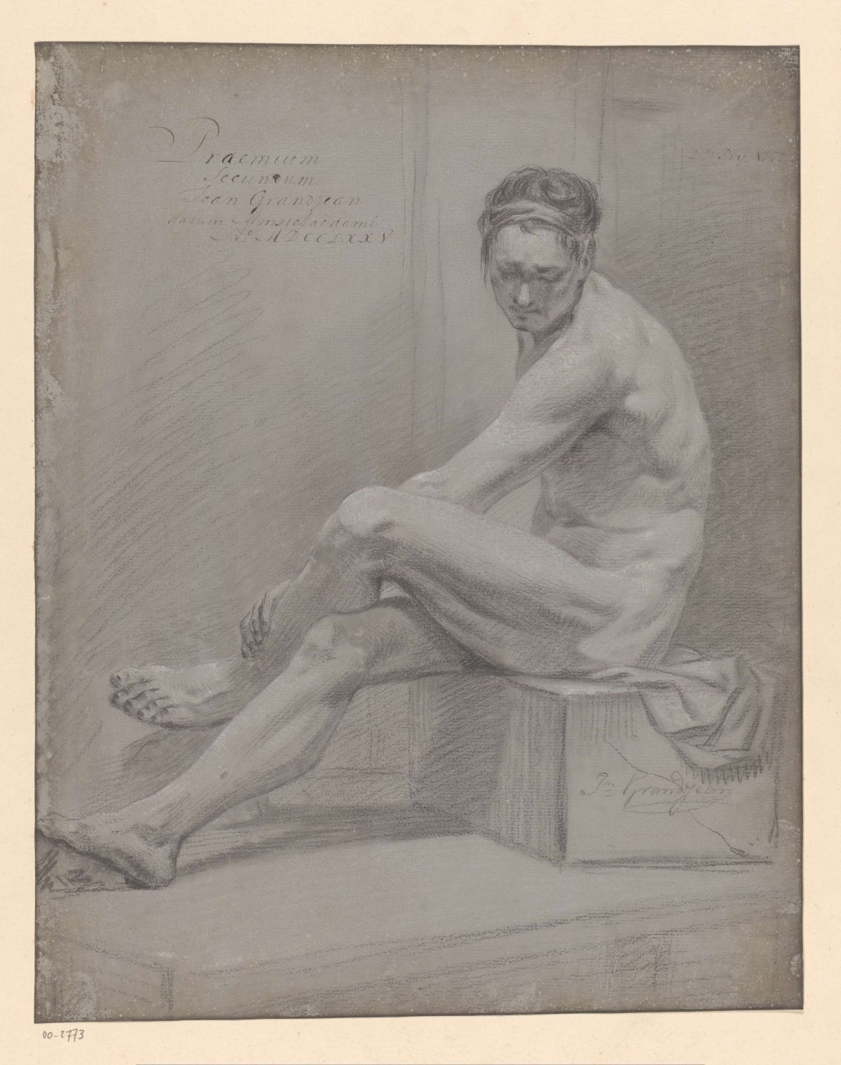 Seated male nude, side view (2nd prize 1775), Jean Grandjean, 1775