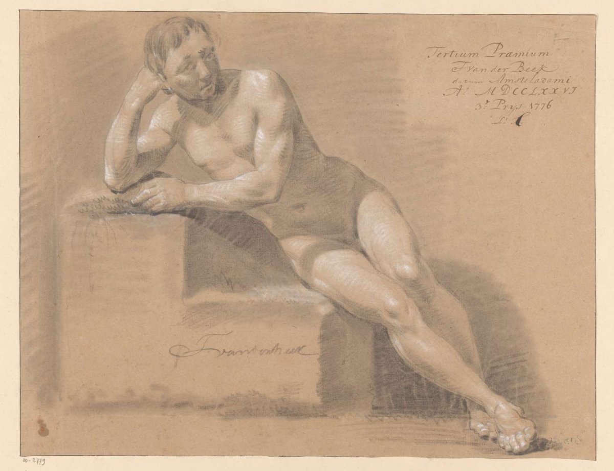 Seated male nude, front view (3rd prize 1776), Jan Lucas van der Beek, 1776