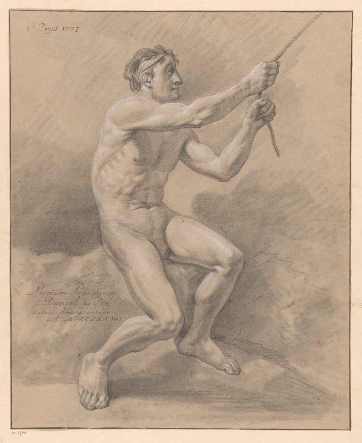 Seated male nude, side view (1st prize 1777), Daniël Dupré, 1777