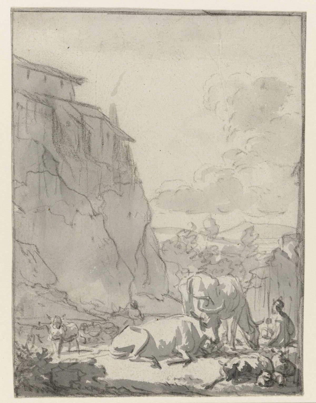 Shepherd with cows and sheep in an Italianate landscape, Adriaen van de Velde, 1646 - 1672