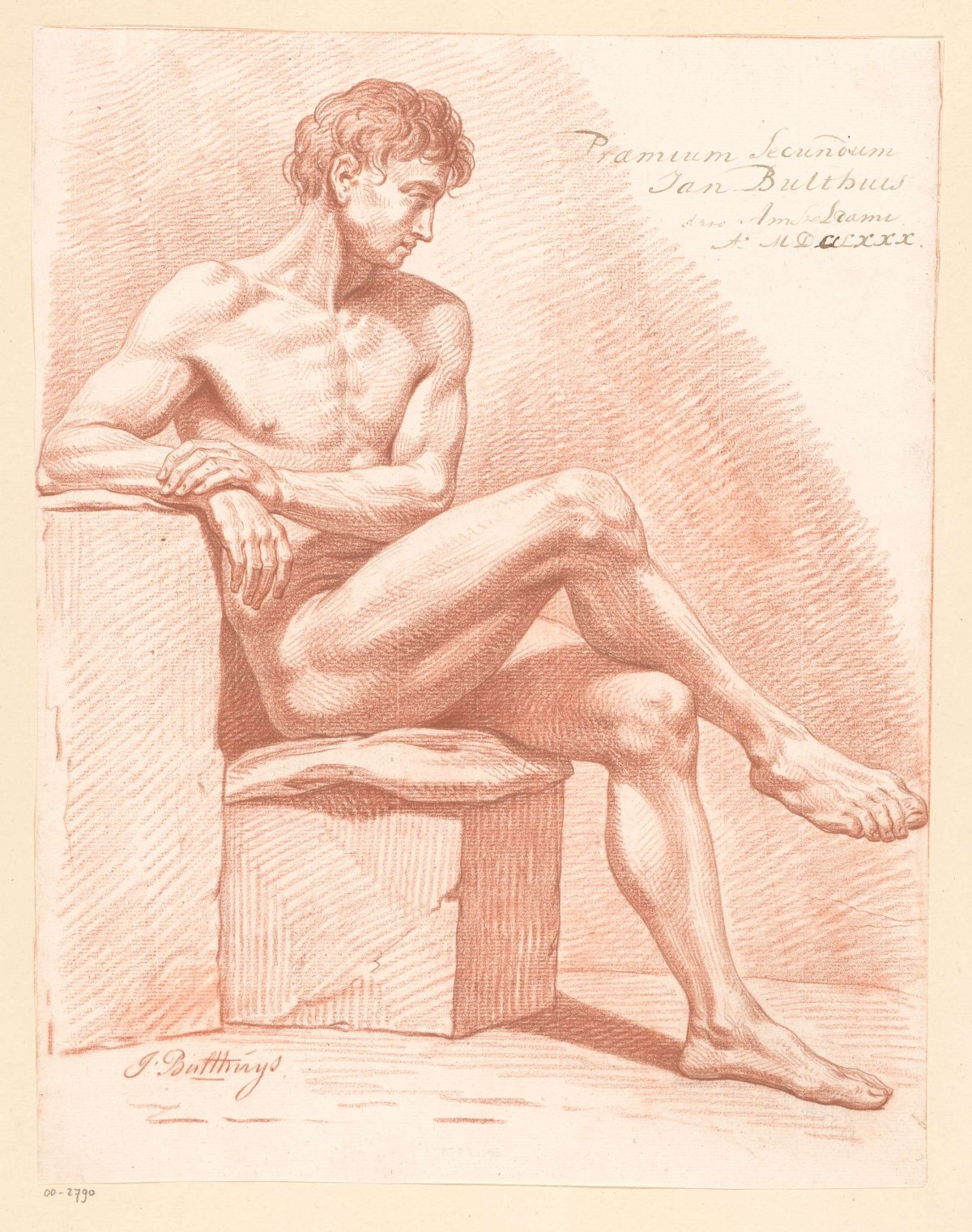 Seated male nude, side view (2nd prize 1780), Jan Bulthuis, 1780